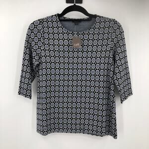 J. Jill Wearever Collection Black Floral Medallion Jacquard Ballet Sleeve Top